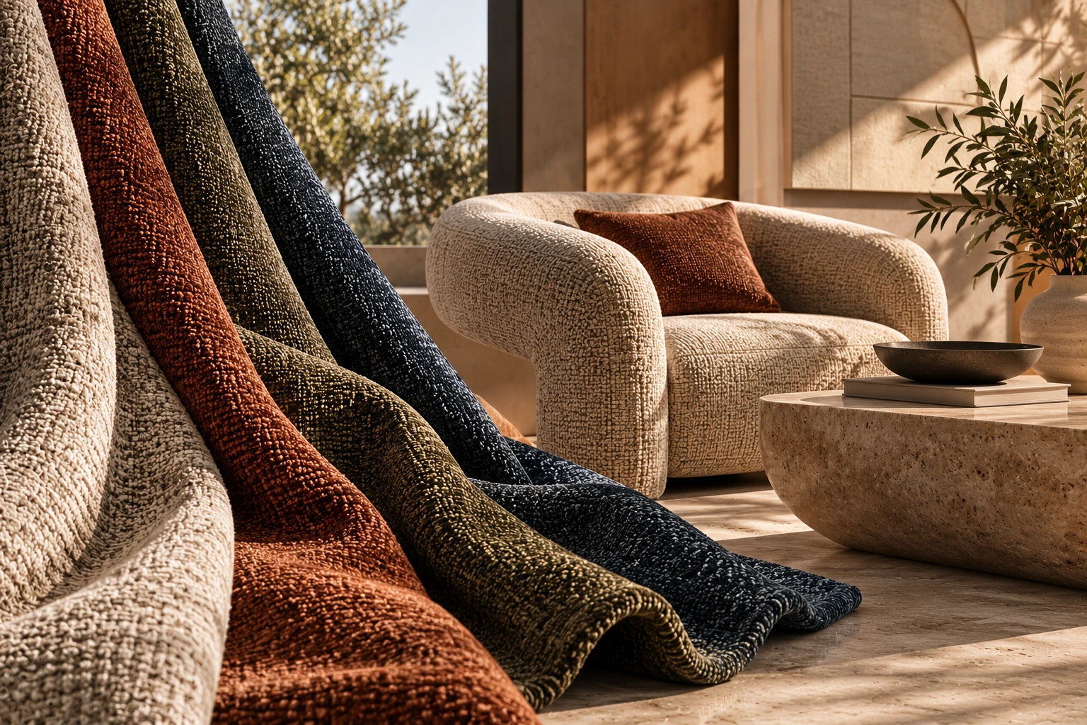 Textured fabrics and a natural-toned living space