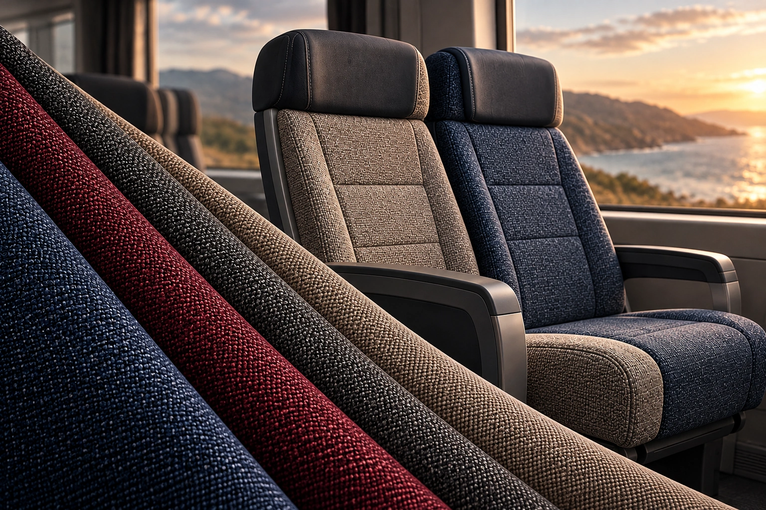 Flat-woven swatches and textured coach seats